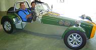 Getting the &#8216;Pulse&#8217; racing: Sean Hurley and Kazuhiro Kurino also have some fun in a Lotus sports car during the equipment installation